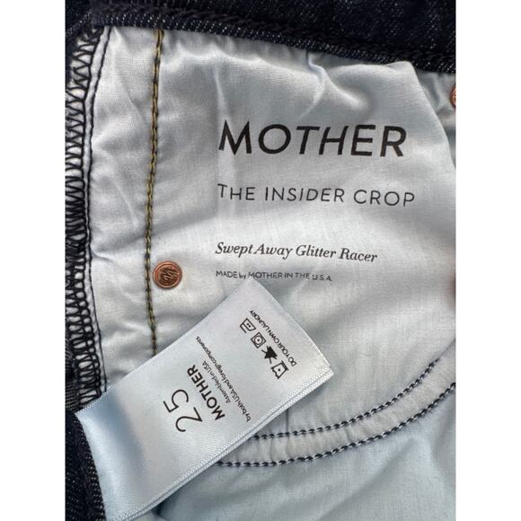 Mother Insider Crop Blue Jeans Swept Away Glitter Racer waist 25 - Picture 11 of 16